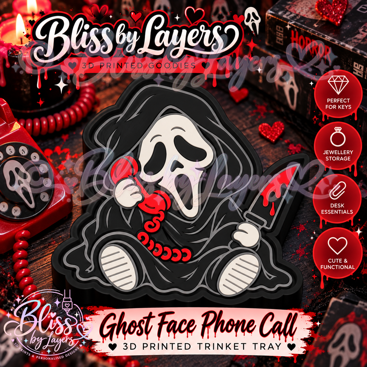 Ghost Face Phone Call – Horror Inspired 3D Printed Trinket Tray