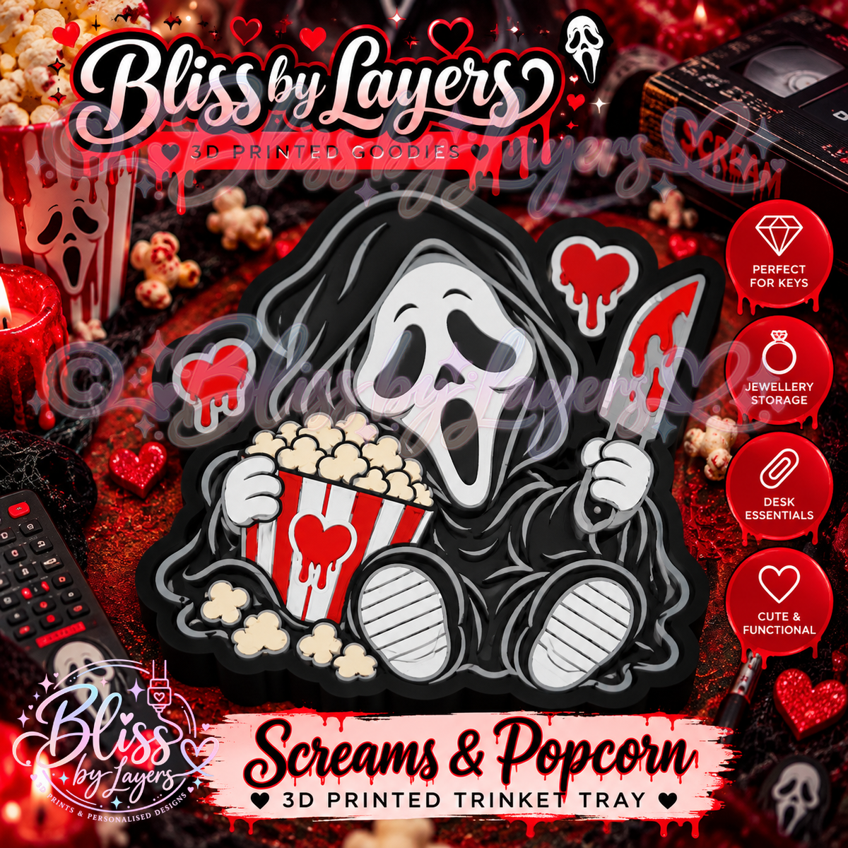 Screams & Popcorn – Horror Movie Night 3D Printed Trinket Tray – bliss ...