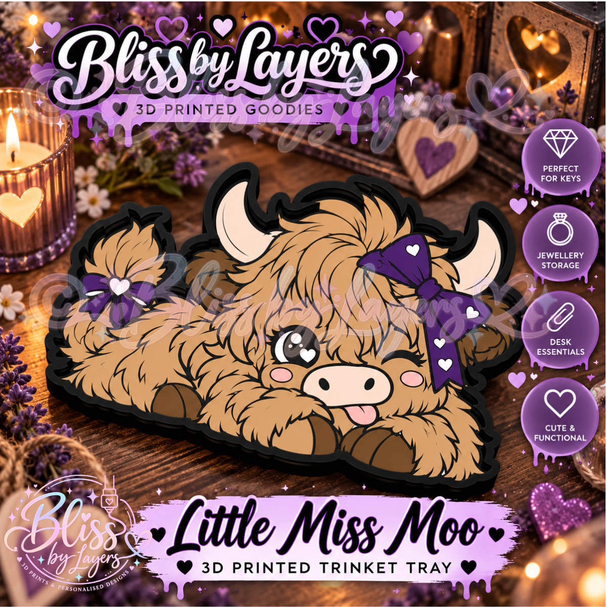 Little Miss Moo – Cute Highland Cow 3D Printed Trinket Tray