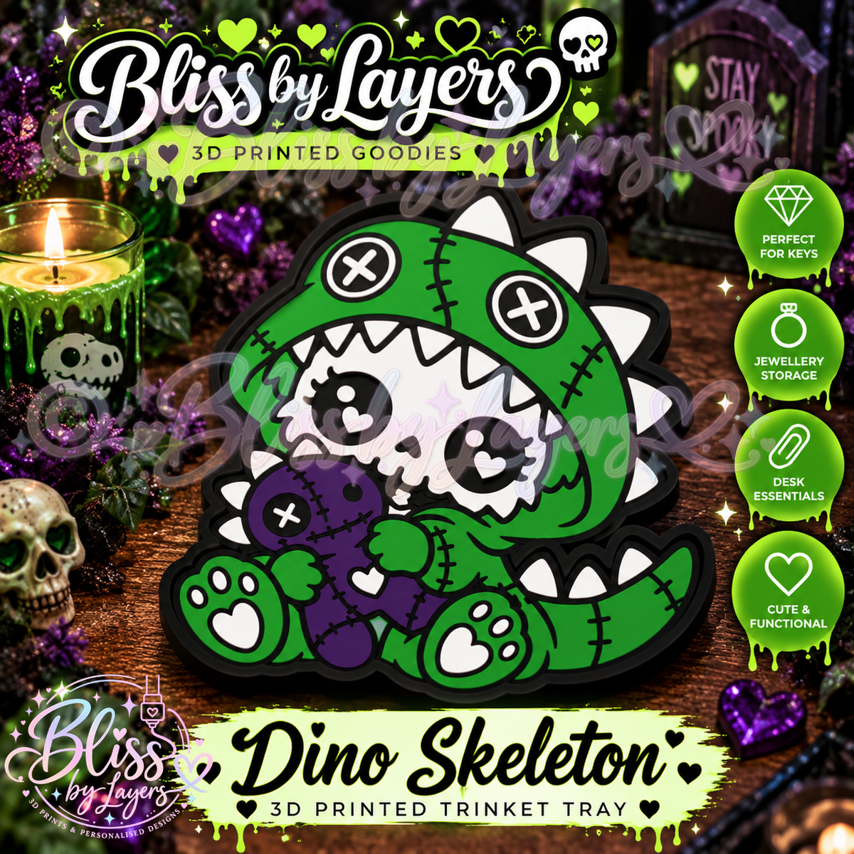 Dino Skeleton with Teddy – Spooky Cute 3D Printed Trinket Tray