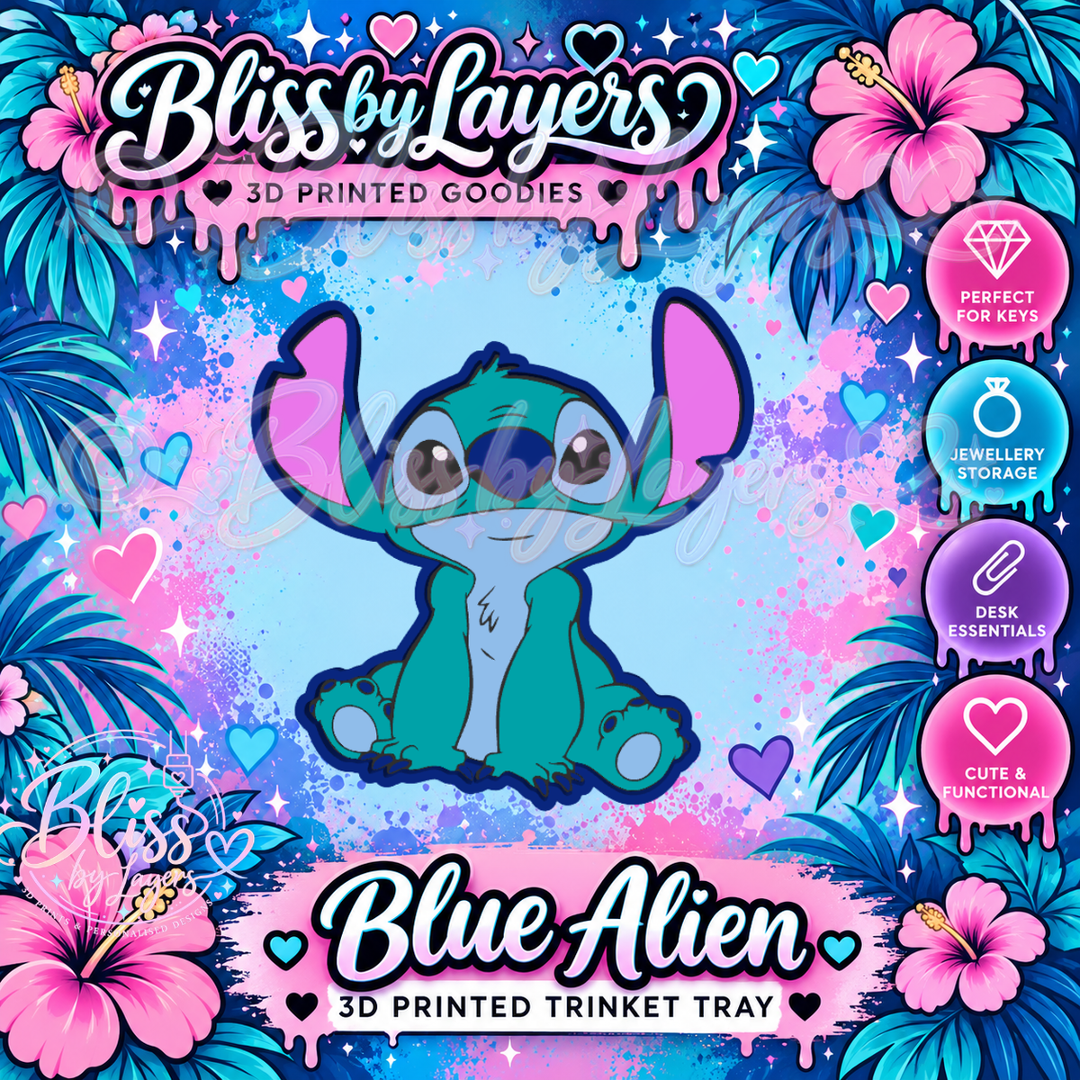Stitch Blue Alien – Cute Galactic 3D Printed Trinket Tray