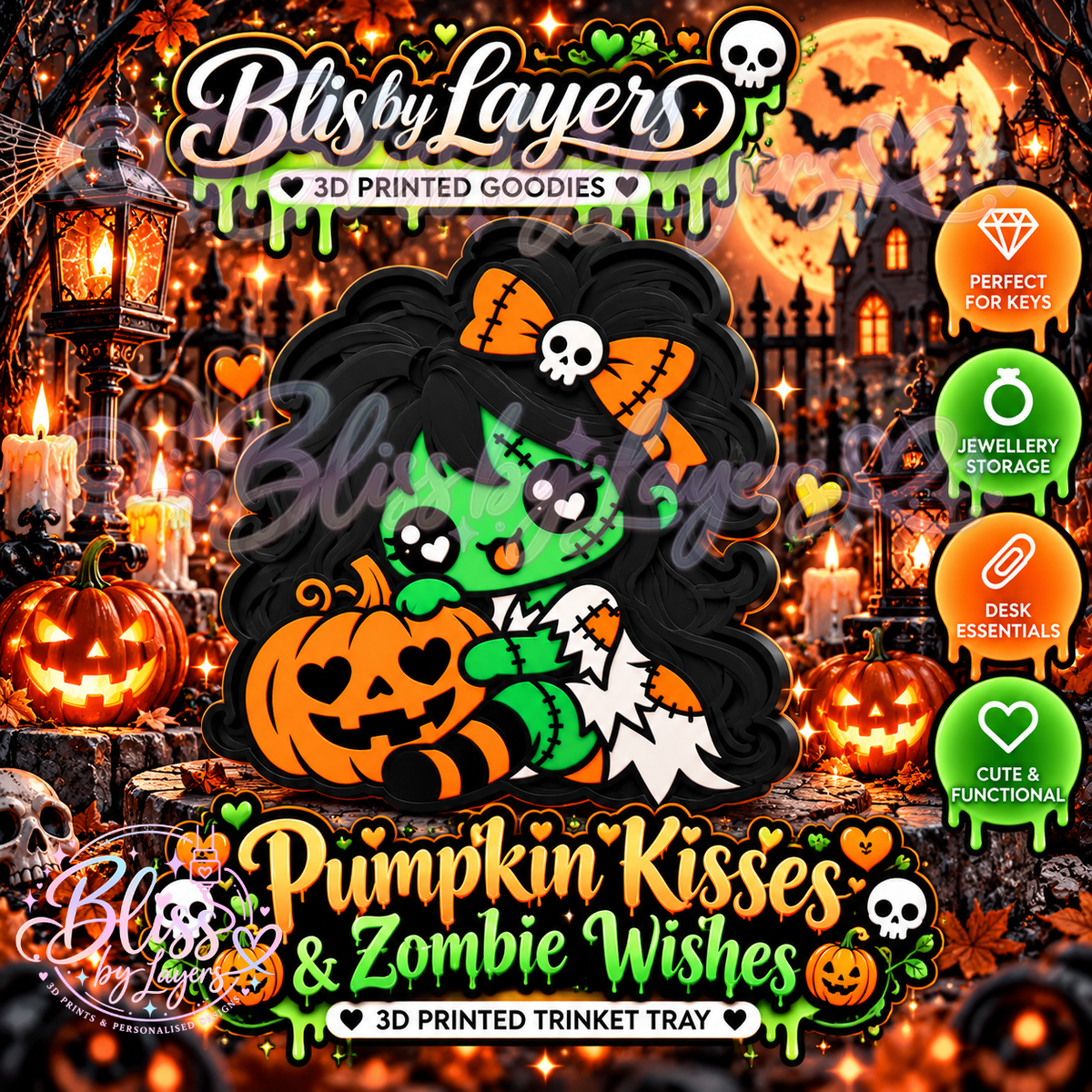 Pumpkin Kisses & Zombie Wishes – Halloween 3D Printed Trinket Tray