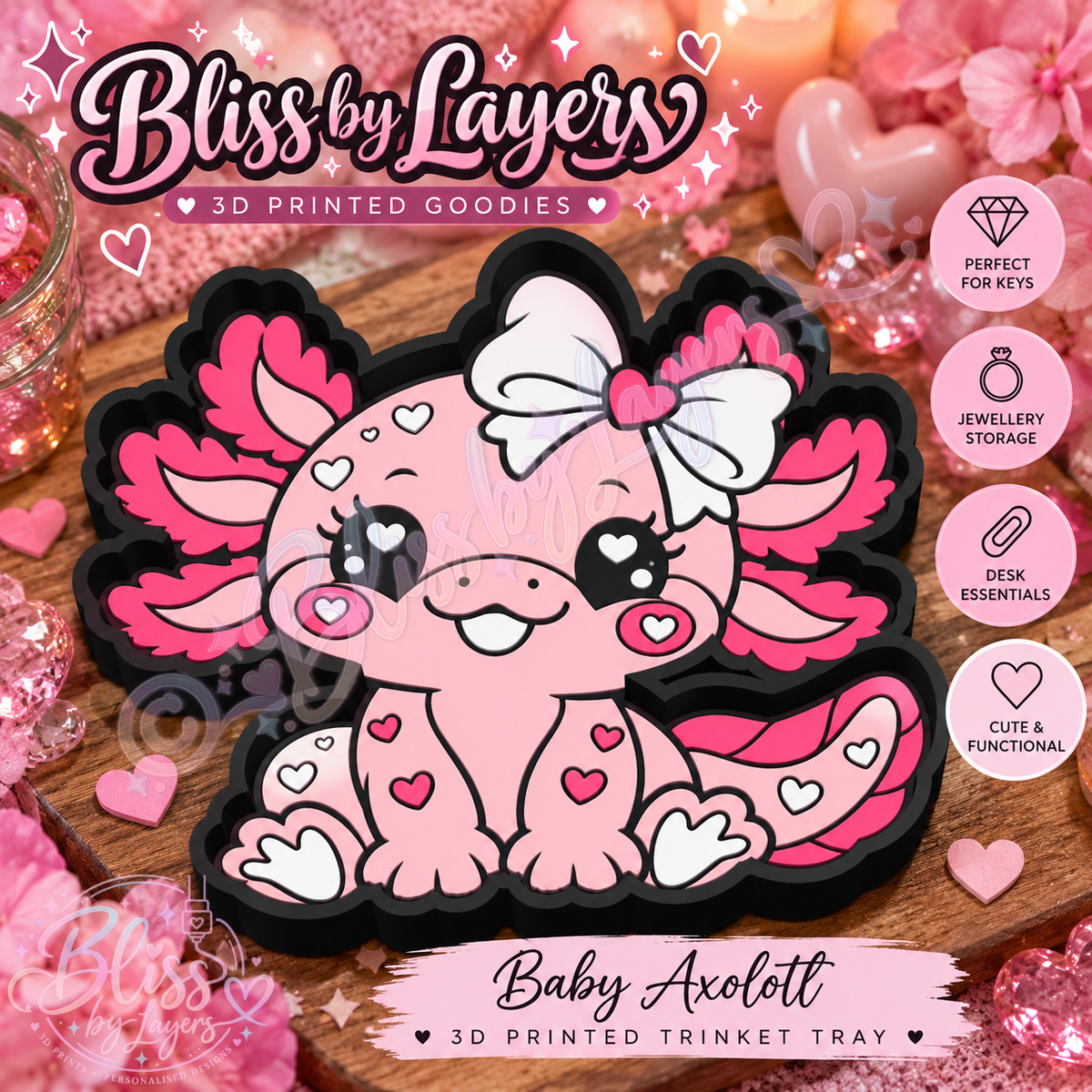 Baby Axolotl – Cute Pink 3D Printed Trinket Tray