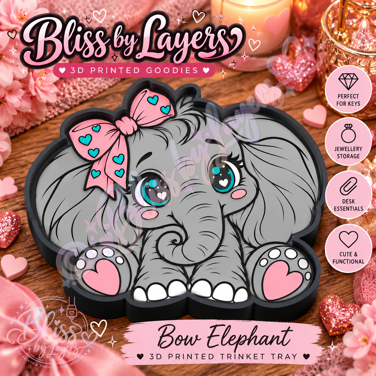 Bow Elephant – Cute 3D Printed Trinket Tray