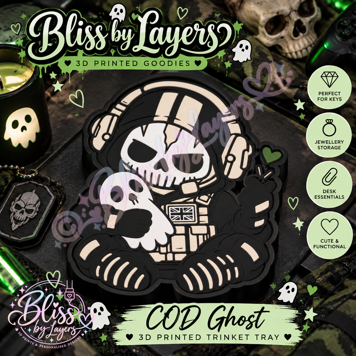 COD Ghost with Mini Ghost – Gaming Inspired 3D Printed Trinket Tray