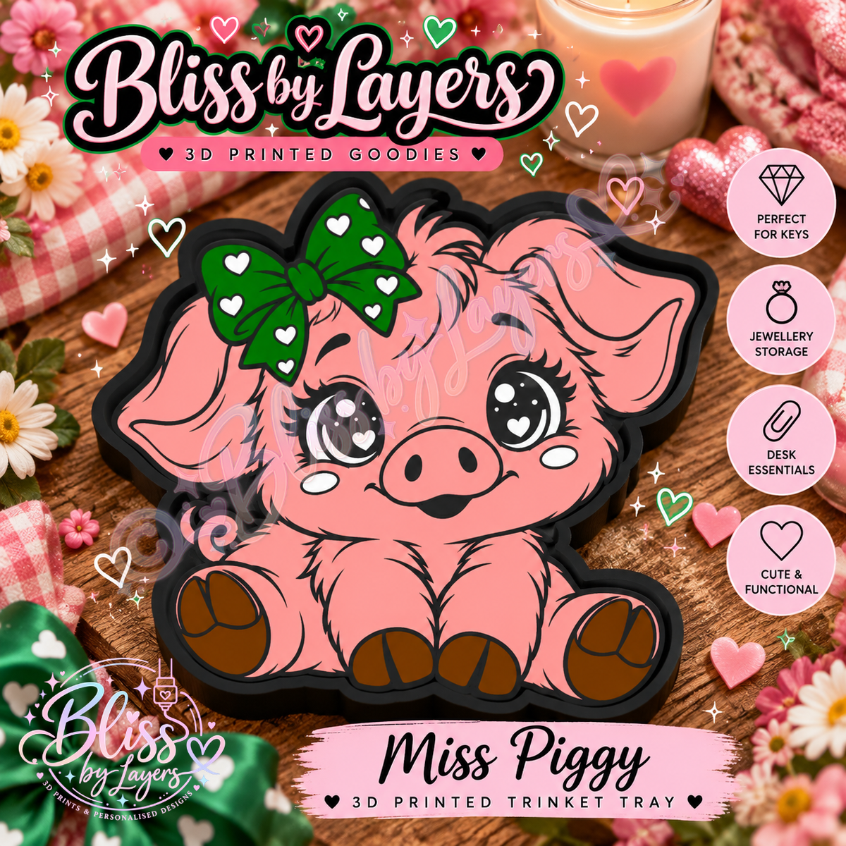 Miss Piggy – Cute Pink Pig 3D Printed Trinket Tray