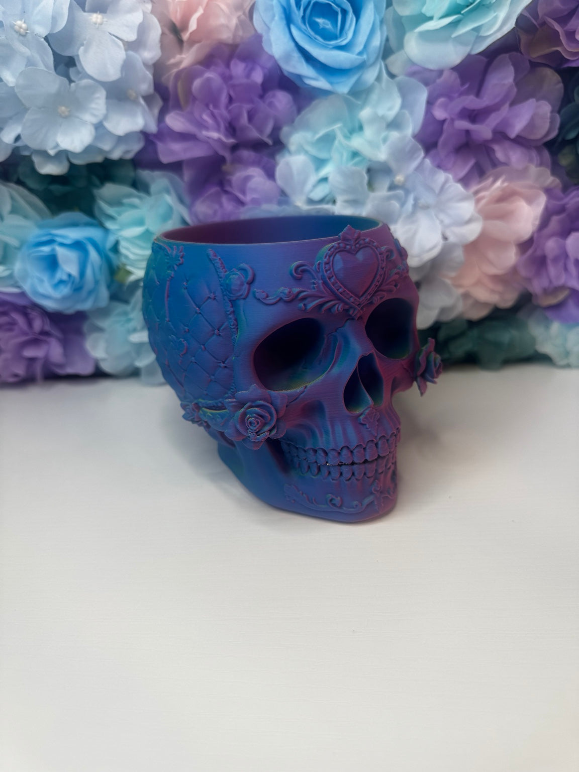 Gothic Rose Skull Pen Pot